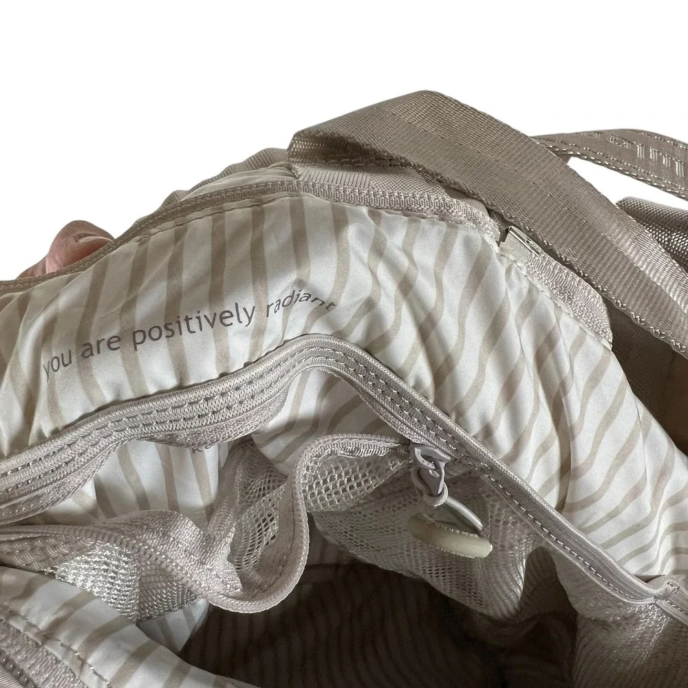 Lululemon Floral Drawstring Gym Tote Bag Taupe Champagne Rose Gold Logo *FLAWED*